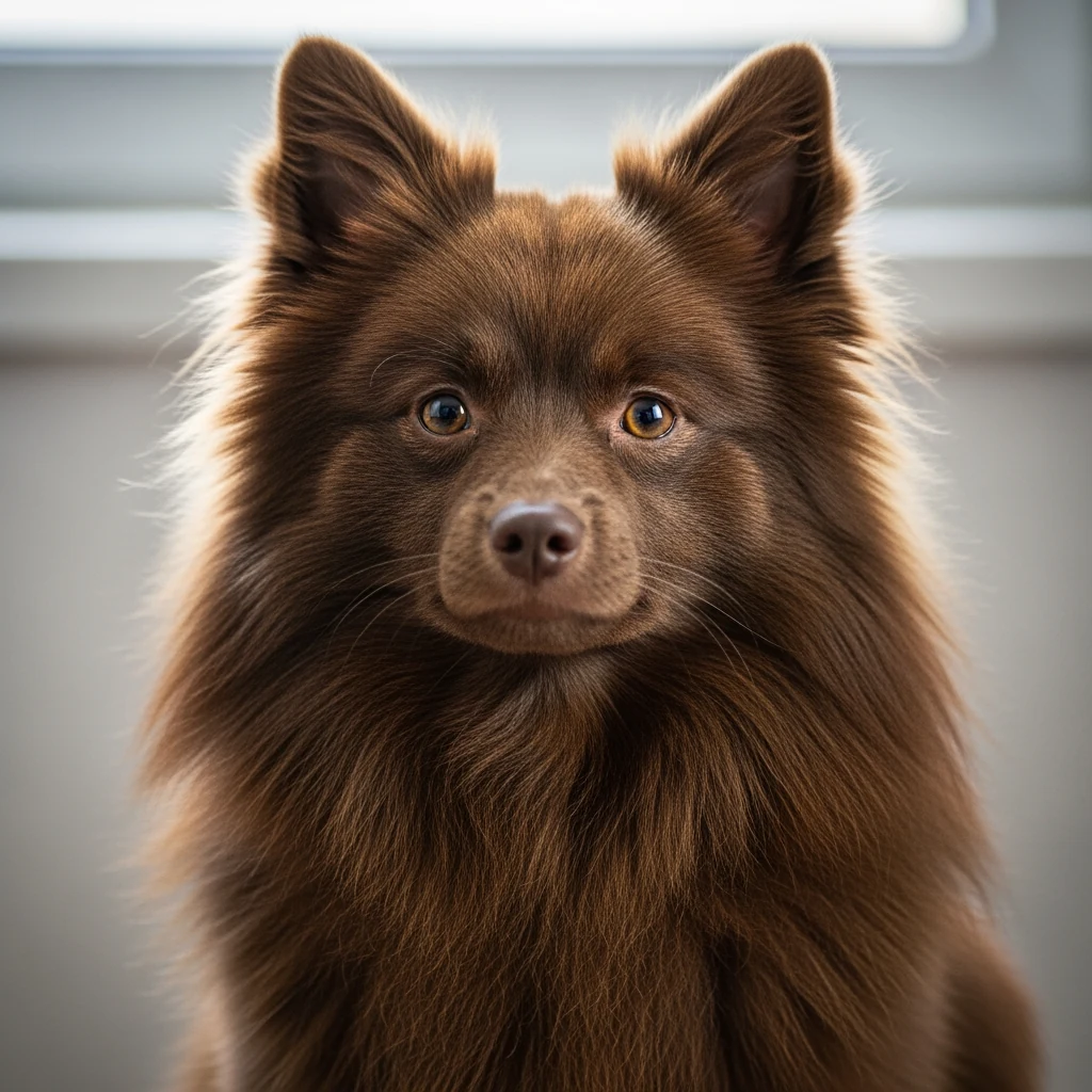 Portrait en gros plan d'un Spitz Allemand adulte au regard doux et expressif