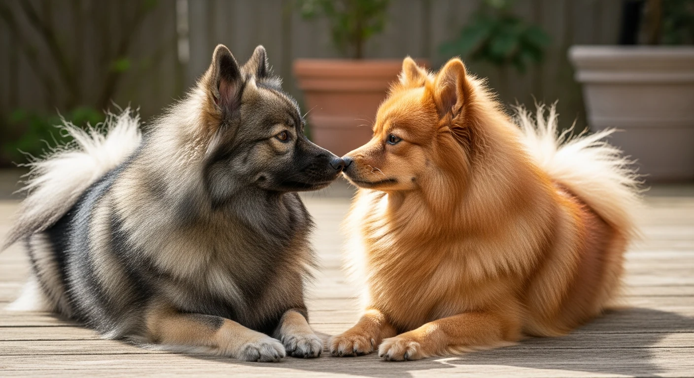 Deux Spitz Allemands de couleurs différentes côte à côte